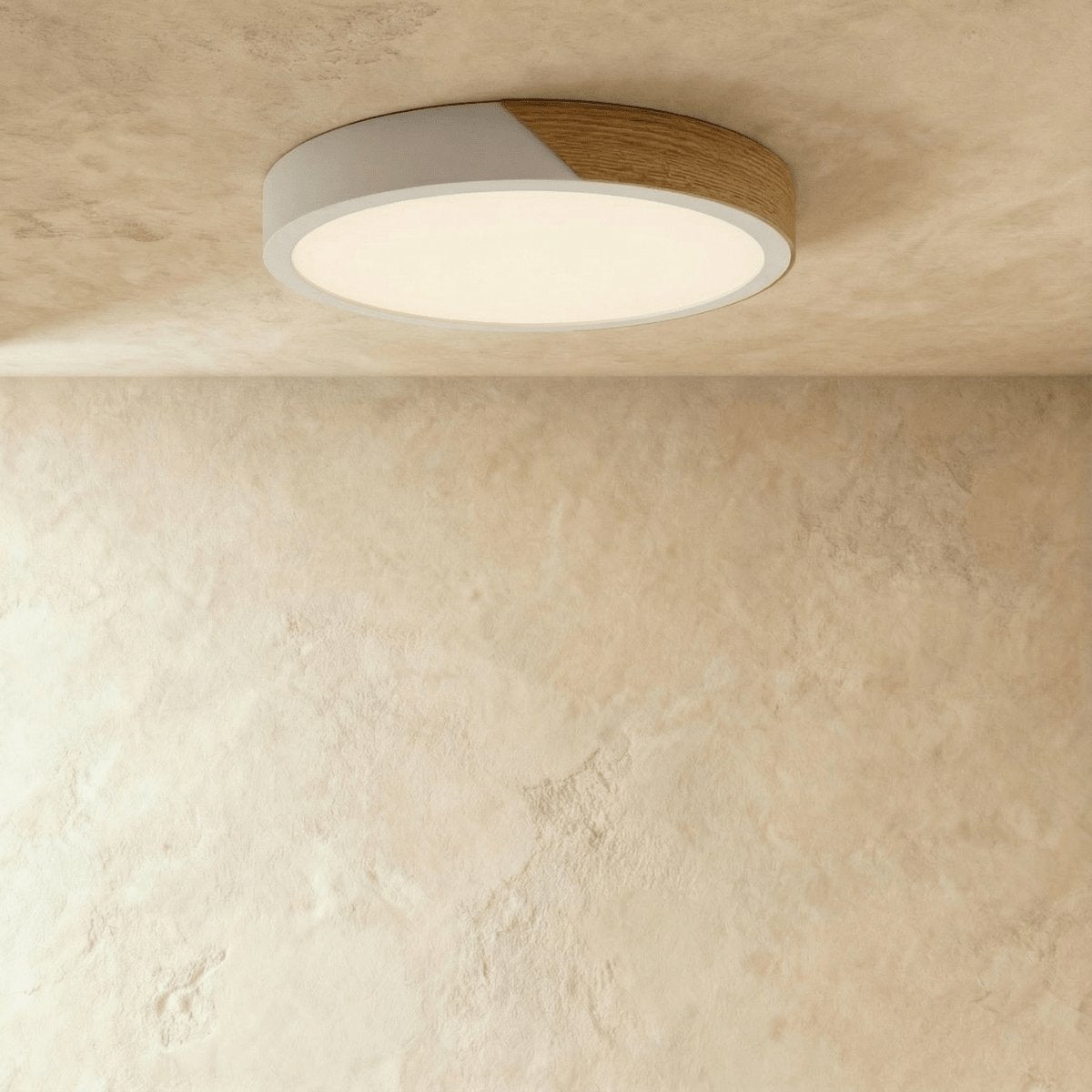 Nowoczesna Lampa Sufitowa LED Drewno Okrągła Back