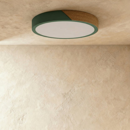 Nowoczesna Lampa Sufitowa LED Drewno Okrągła Side