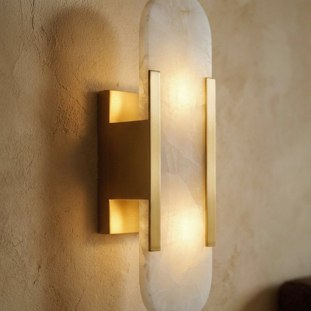 Postmodernistyczna Alabastrowa Lampa Ścienna z Marmurowym Kloszem Full