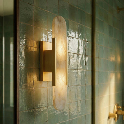 Postmodernistyczna Alabastrowa Lampa Ścienna z Marmurowym Kloszem View 11