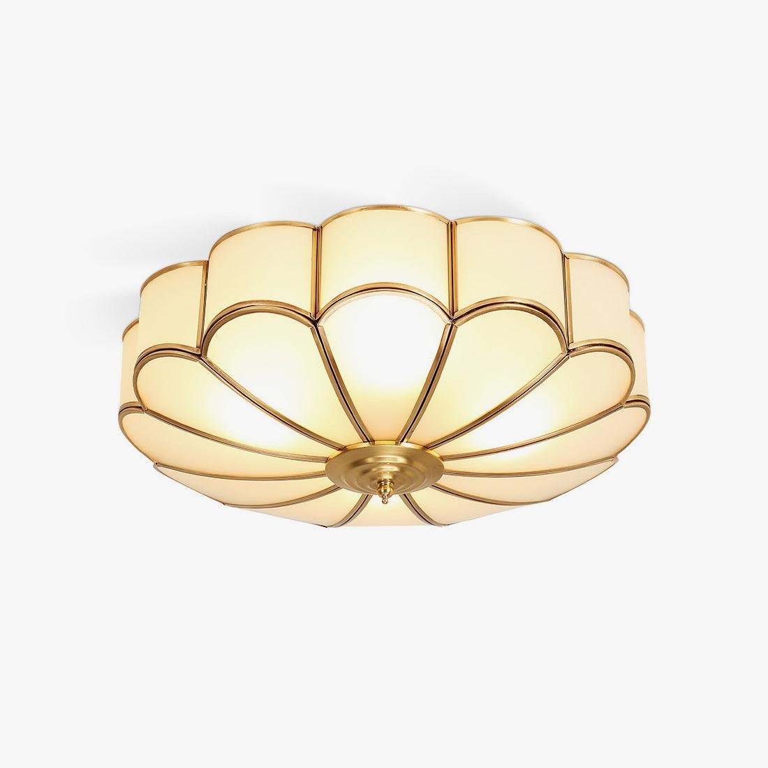 Retro Lampa Sufitowa Kwiat Mrożone Szkło Mosiądz Hero
