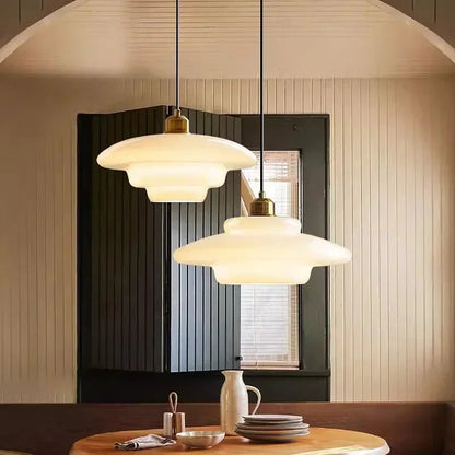 Retro Lampa Wisząca z Mlecznobiałego Szkła Sufitowa Detail