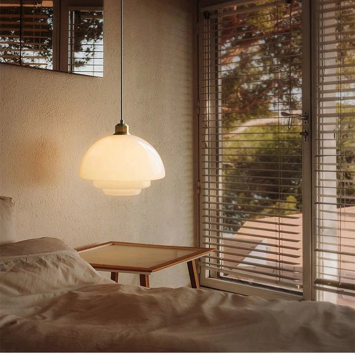 Retro Lampa Wisząca z Mlecznobiałego Szkła Sufitowa View 11