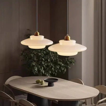 Retro Lampa Wisząca z Mlecznobiałego Szkła Sufitowa View 12