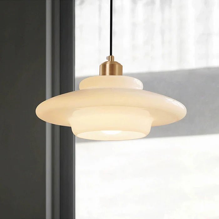 Retro Lampa Wisząca z Mlecznobiałego Szkła Sufitowa View 14