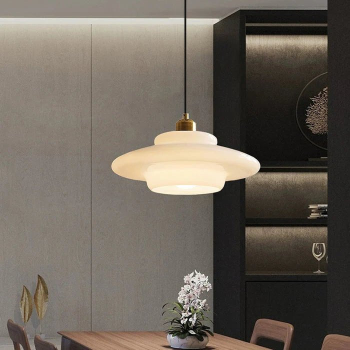 Retro Lampa Wisząca z Mlecznobiałego Szkła Sufitowa View 15