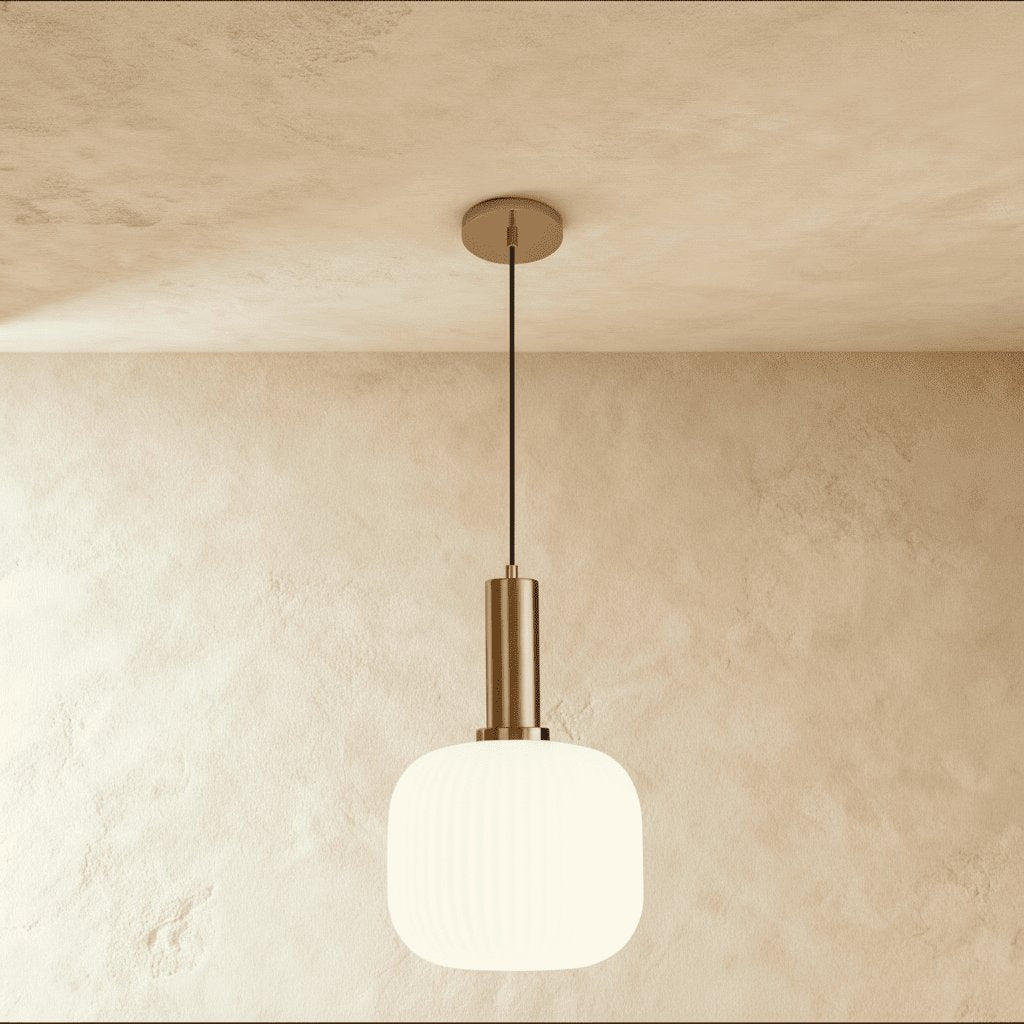 Retro Mosiężna Lampa Wisząca z Ryflowanym Kloszem Back