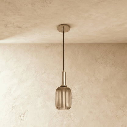 Retro Mosiężna Lampa Wisząca z Ryflowanym Kloszem Full