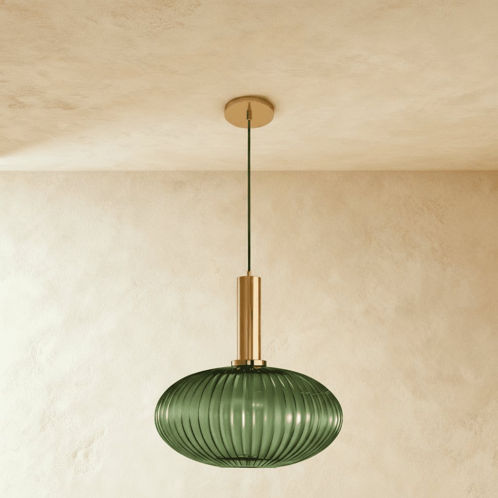 Retro Mosiężna Lampa Wisząca z Ryflowanym Kloszem Hero