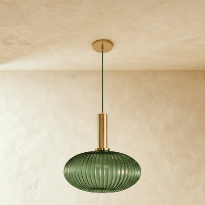 Retro Mosiężna Lampa Wisząca z Ryflowanym Kloszem Hero
