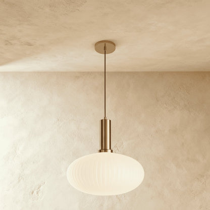 Retro Mosiężna Lampa Wisząca z Ryflowanym Kloszem Side