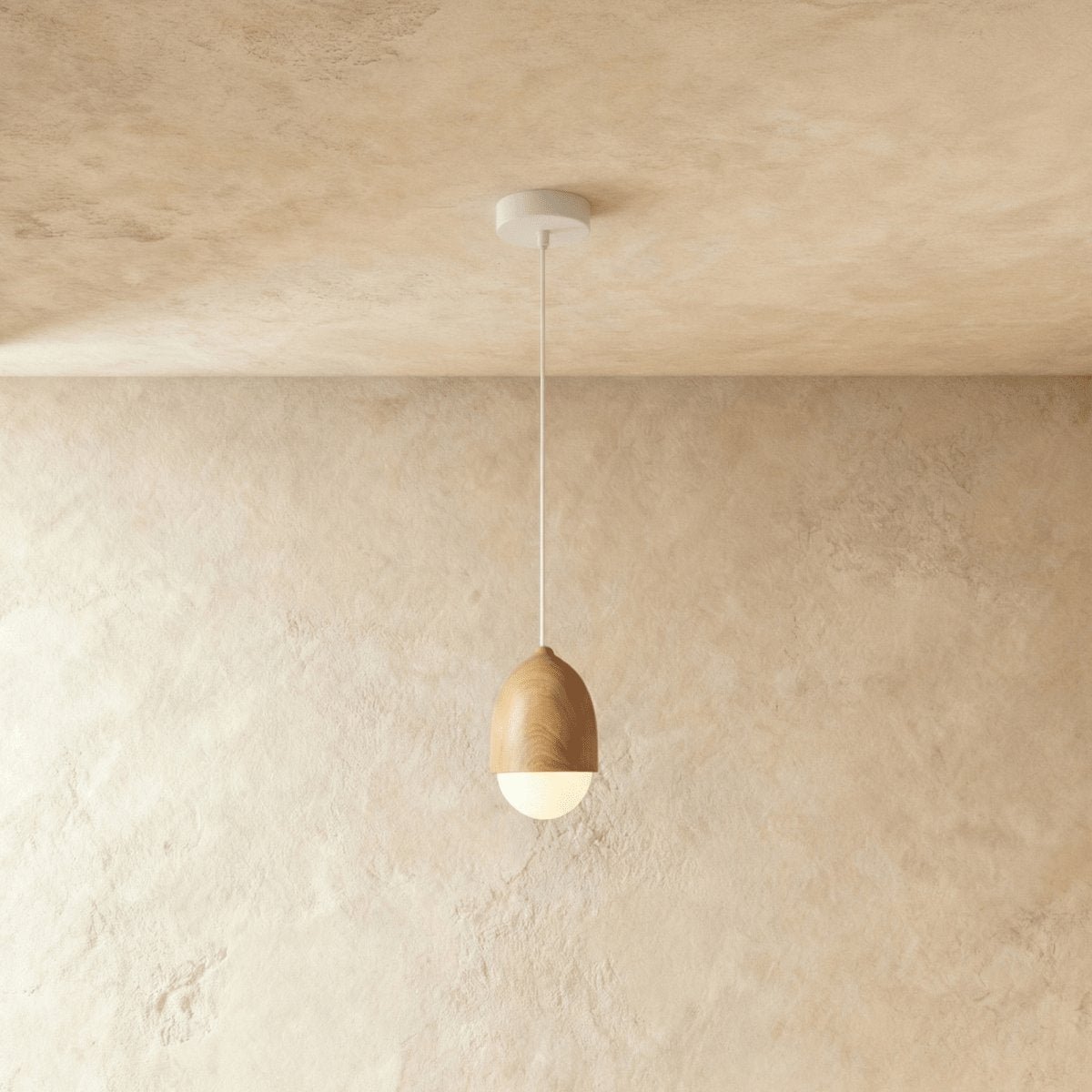 Skandynawska Drewniana Lampa Wisząca Półkula Back