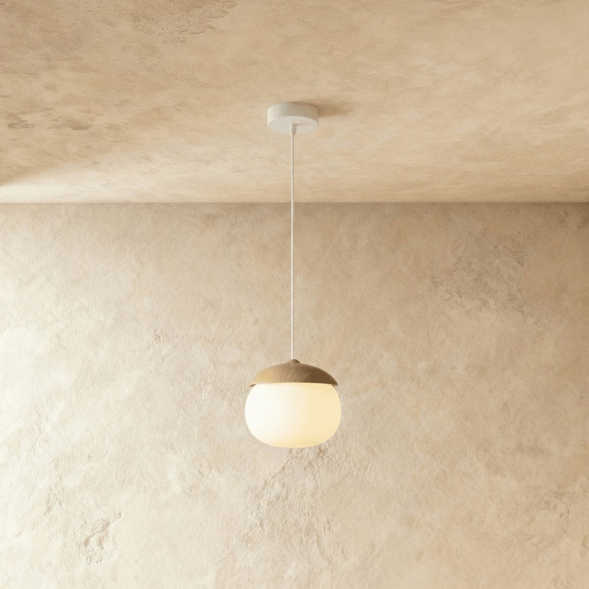 Skandynawska Drewniana Lampa Wisząca Półkula Detail