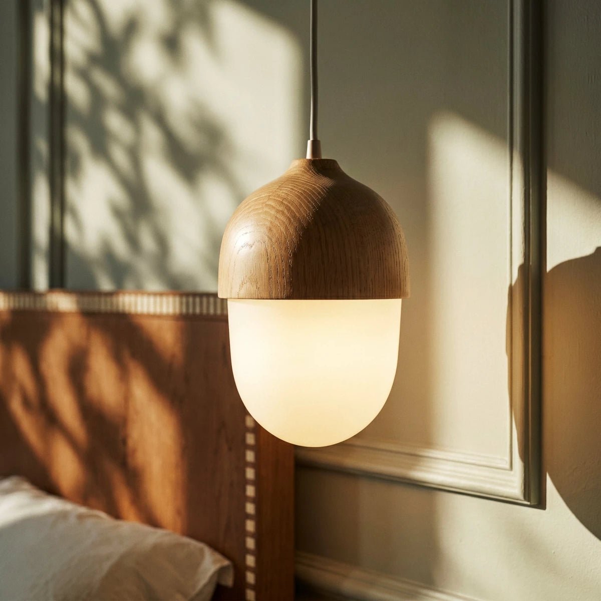 Skandynawska Drewniana Lampa Wisząca Półkula Full