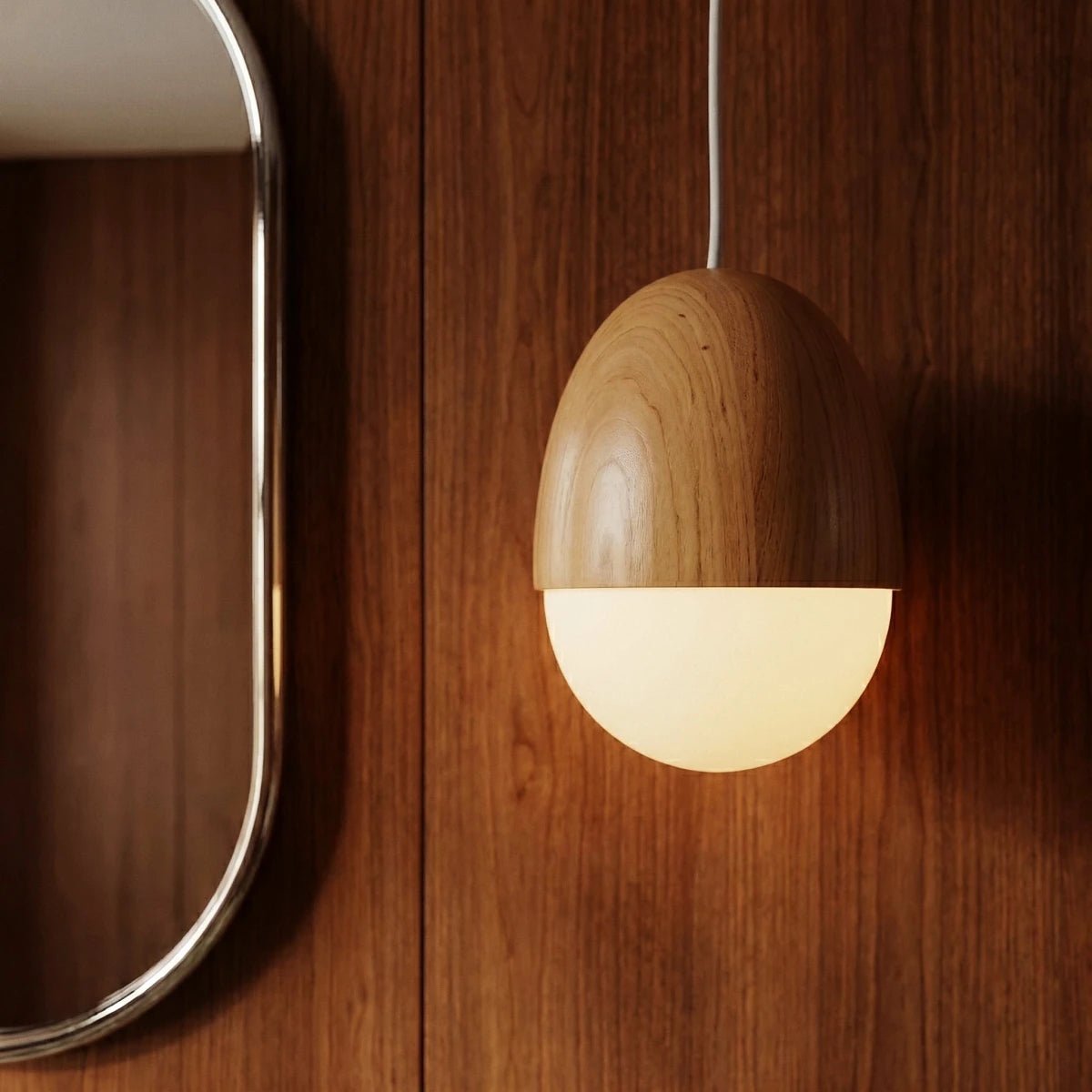 Skandynawska Drewniana Lampa Wisząca Półkula Lifestyle