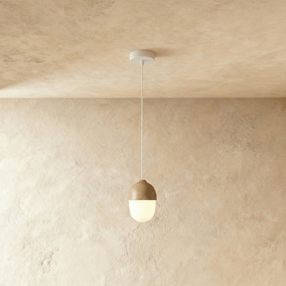 Skandynawska Drewniana Lampa Wisząca Półkula Side