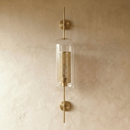 Szklana Lampa Ścienna z Perforowanym Kloszem Mosiężnym Detail