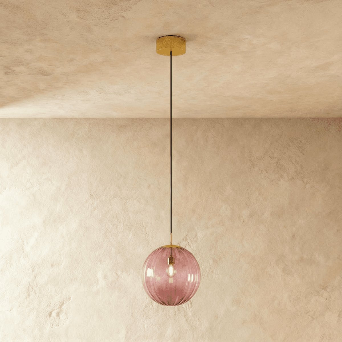 Szklana Lampa Wisząca Witrażowa Kula Ryflowana Back