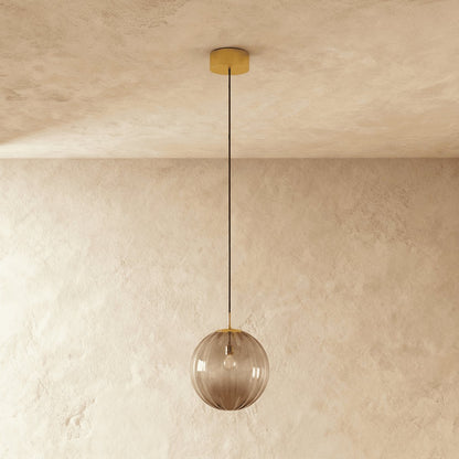Szklana Lampa Wisząca Witrażowa Kula Ryflowana Front
