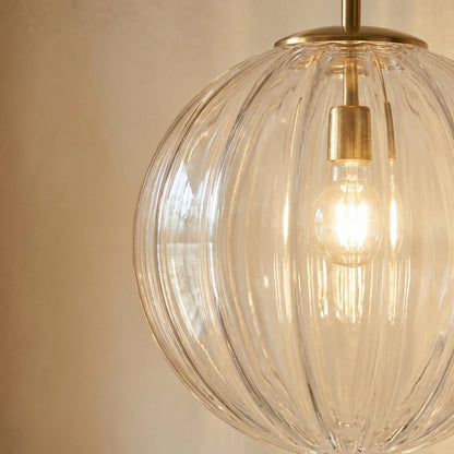 Szklana Lampa Wisząca Witrażowa Kula Ryflowana Full