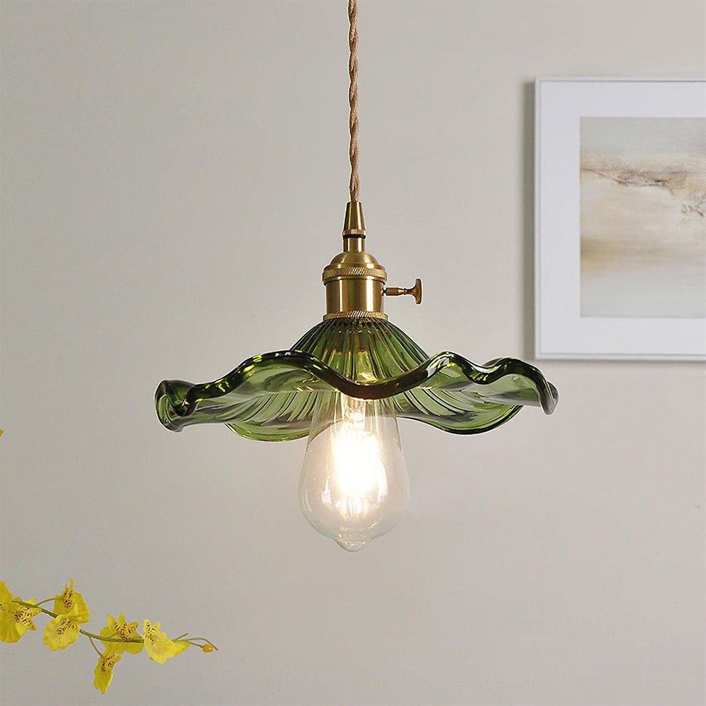 Trendy Lampa Wisząca Kwiat Hibiskusa Falowany Klosz Front