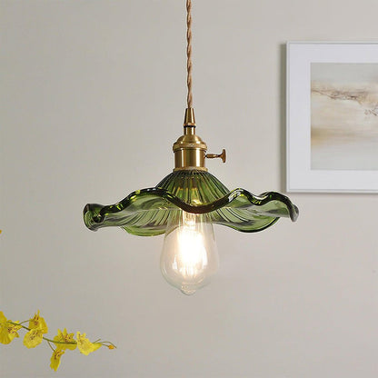 Trendy Lampa Wisząca Kwiat Hibiskusa Falowany Klosz Front