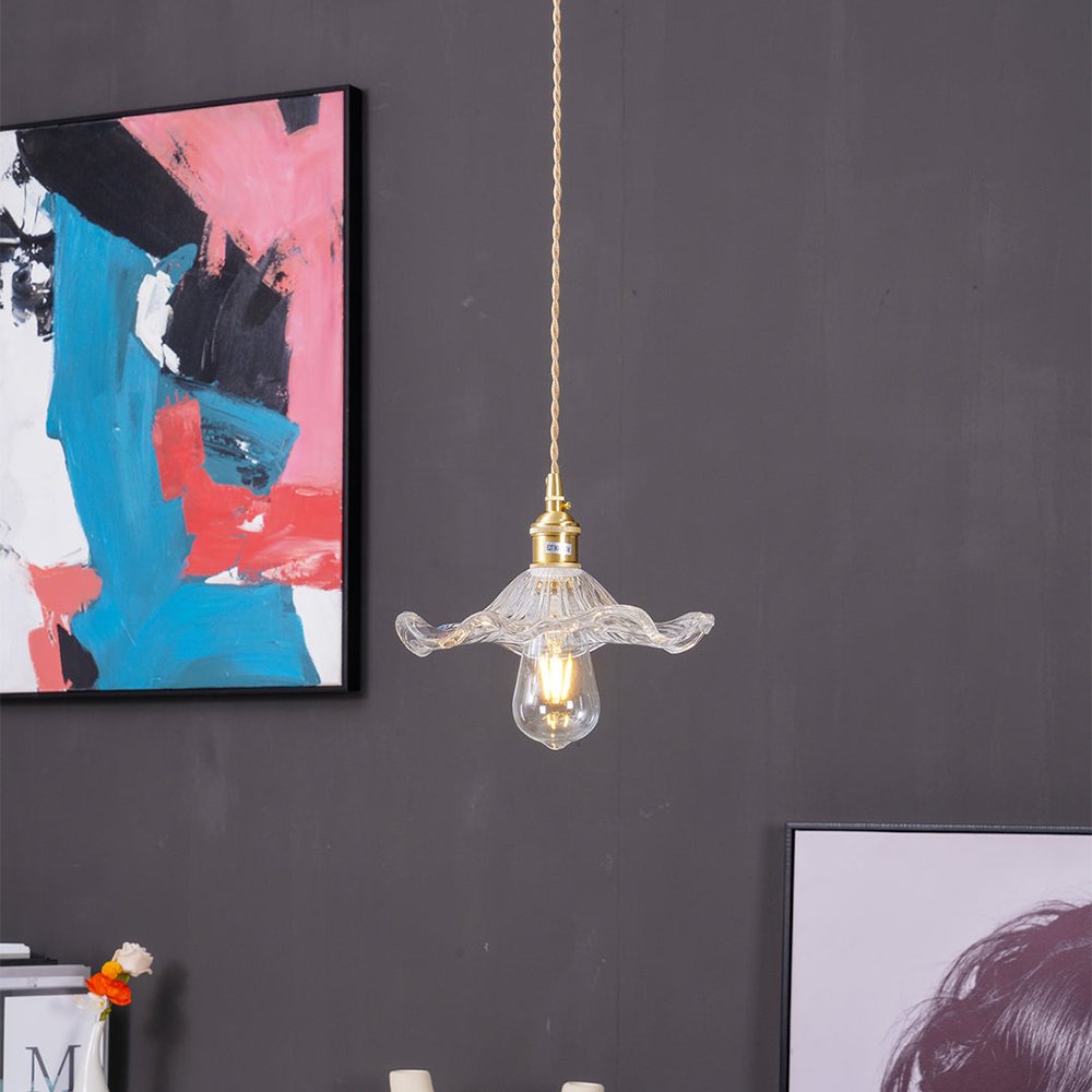 Trendy Lampa Wisząca Kwiat Hibiskusa Falowany Klosz Full