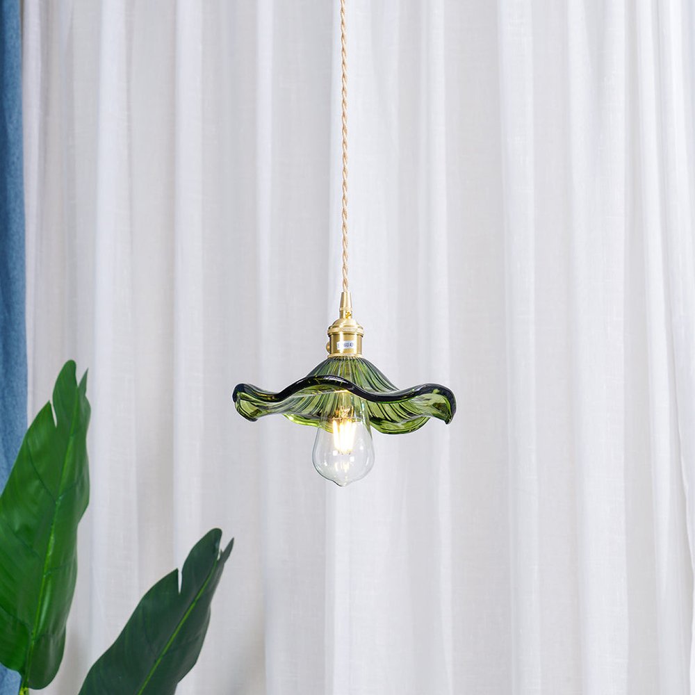 Trendy Lampa Wisząca Kwiat Hibiskusa Falowany Klosz Side