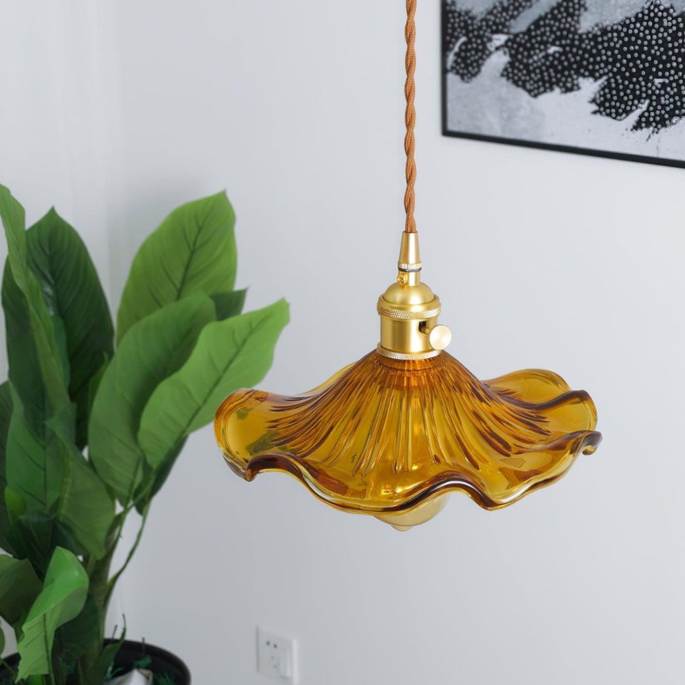 Trendy Lampa Wisząca Kwiat Hibiskusa Falowany Klosz View 13