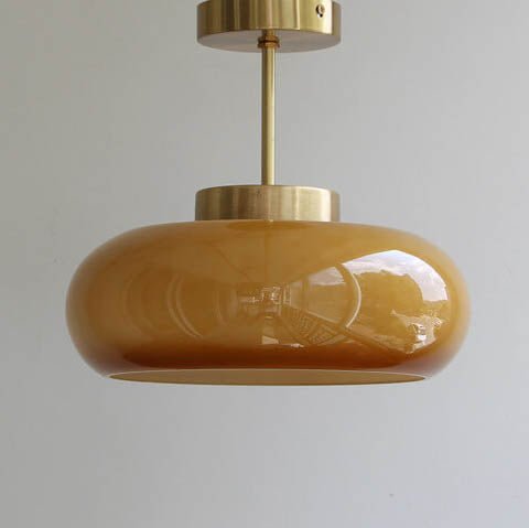 Vintage Brass Yellow Glass 1-Light Semi-Flush Mount Ceiling Light Back
