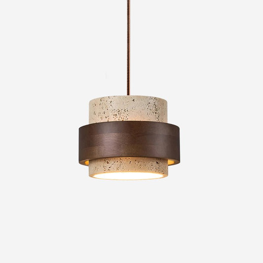 Współczesna Trawertynowa Lampa Wisząca z Drewnem Walnut Hero