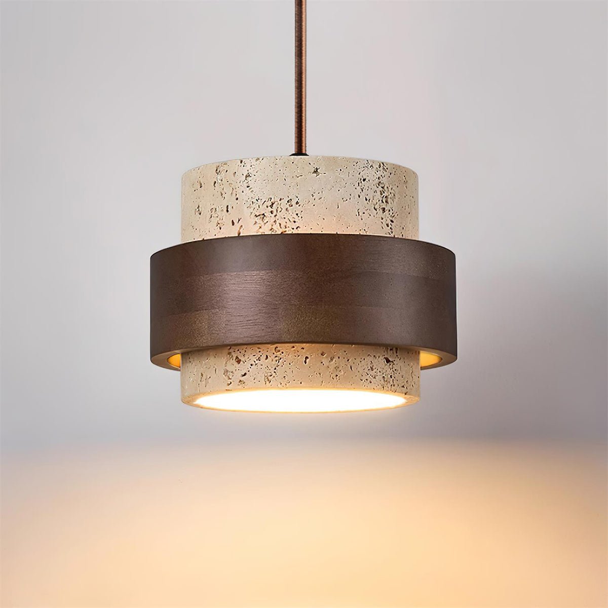 Współczesna Trawertynowa Lampa Wisząca z Drewnem Walnut View 18